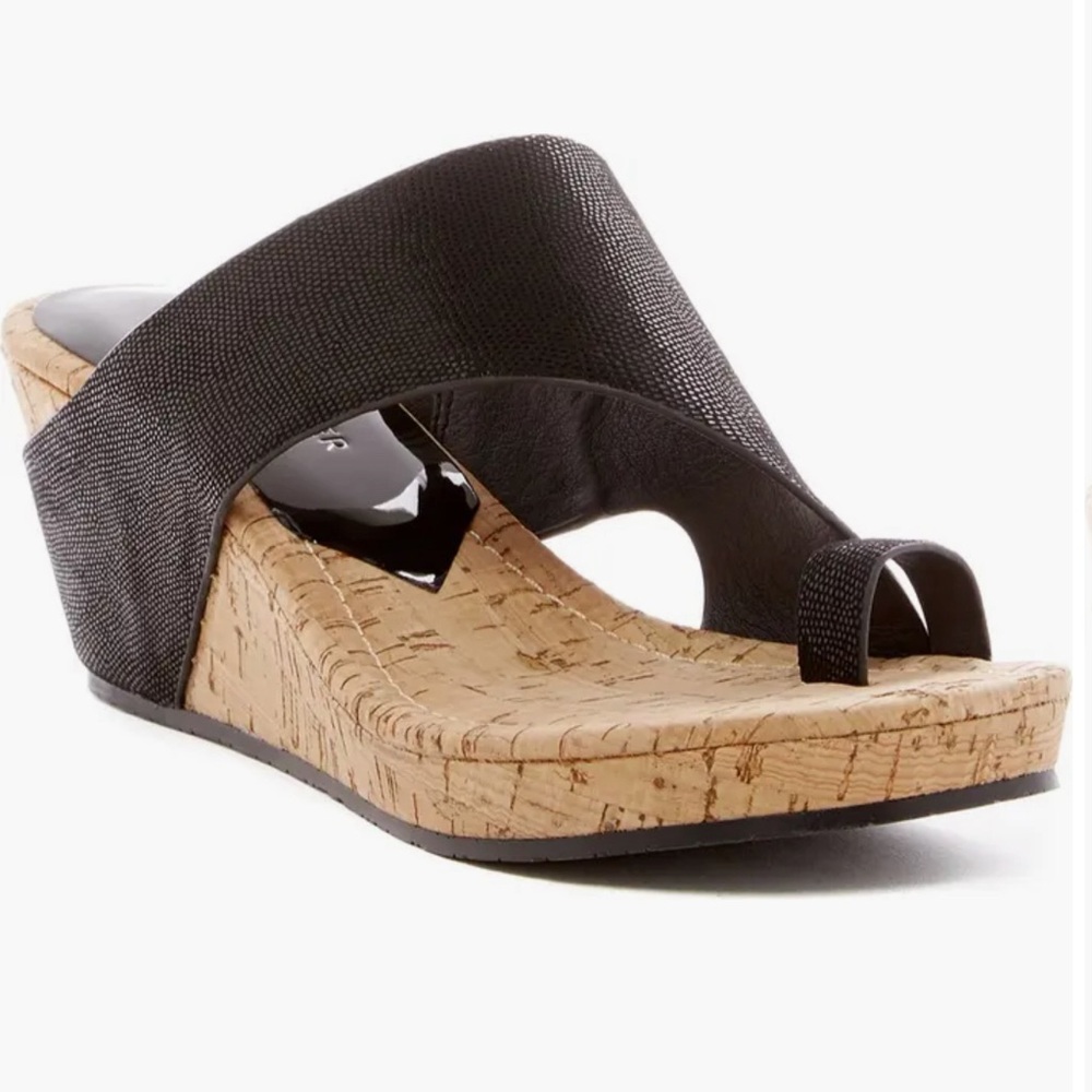 Donald Pillar Black Sandal Wedge